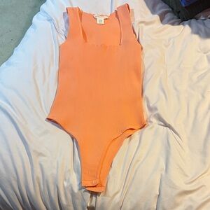 Stylish Orange Ribbed Bodysuit